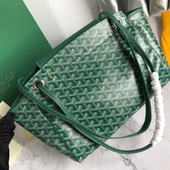 GOYA 26S ROUETTE PM TOTE BAG 30CM IN DARK GREEN CANVAS AND CALFSKIN
