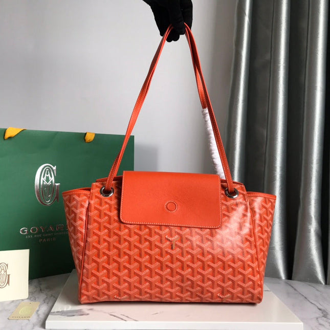 GOYA 26S ROUETTE PM TOTE BAG 30CM IN ORANGE CANVAS AND CALFSKIN