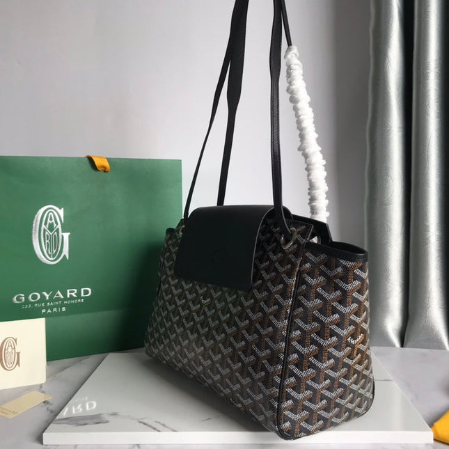 GOYA 26S ROUETTE PM TOTE BAG 30CM IN BLACK AND BROWN CANVAS AND CALFSKIN