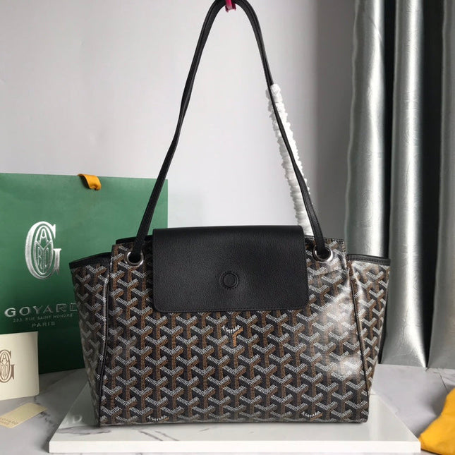 GOYA 26S ROUETTE PM TOTE BAG 30CM IN BLACK AND BROWN CANVAS AND CALFSKIN
