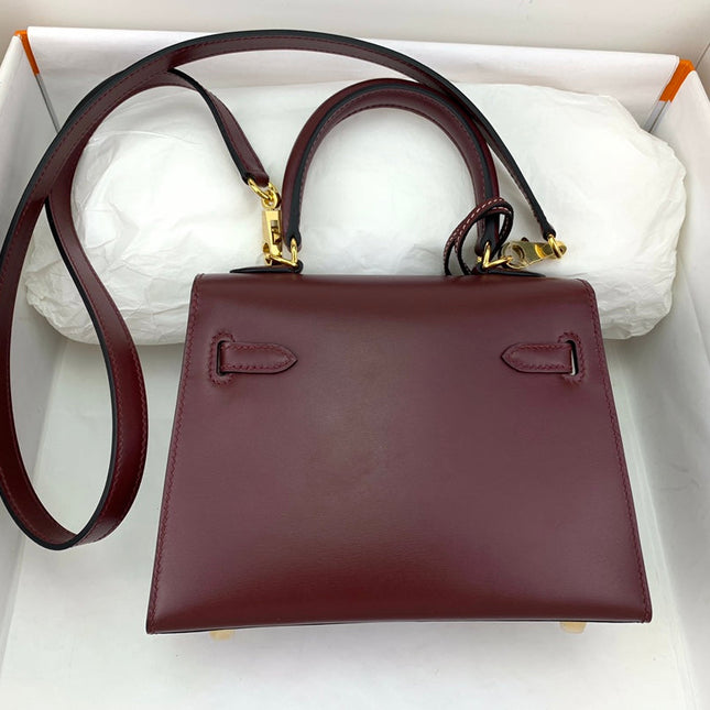 KELLY MINI 20 BAG IN WINE RED SMOOTH CALFSKIN WITH GOLD HARDWARE