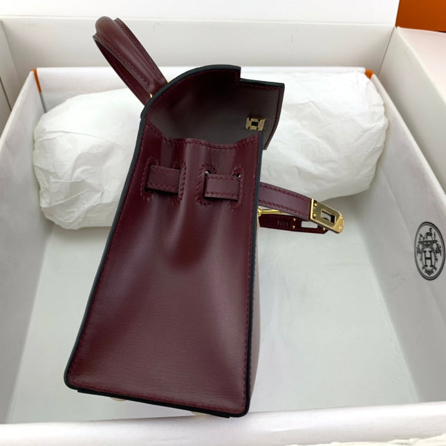 KELLY MINI 20 BAG IN WINE RED SMOOTH CALFSKIN WITH GOLD HARDWARE