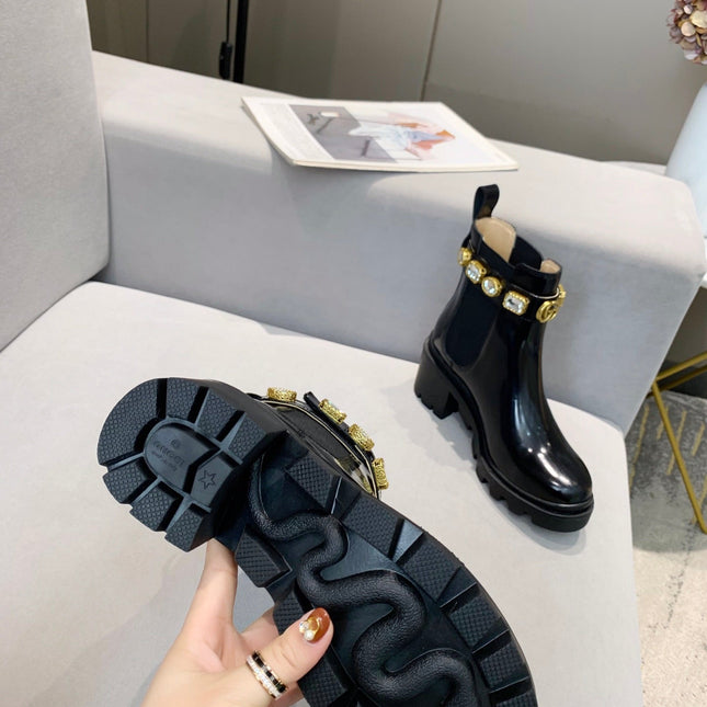 GG CRYSTAL ANKLE BOOTS IN BLACK CALFSKIN GHW