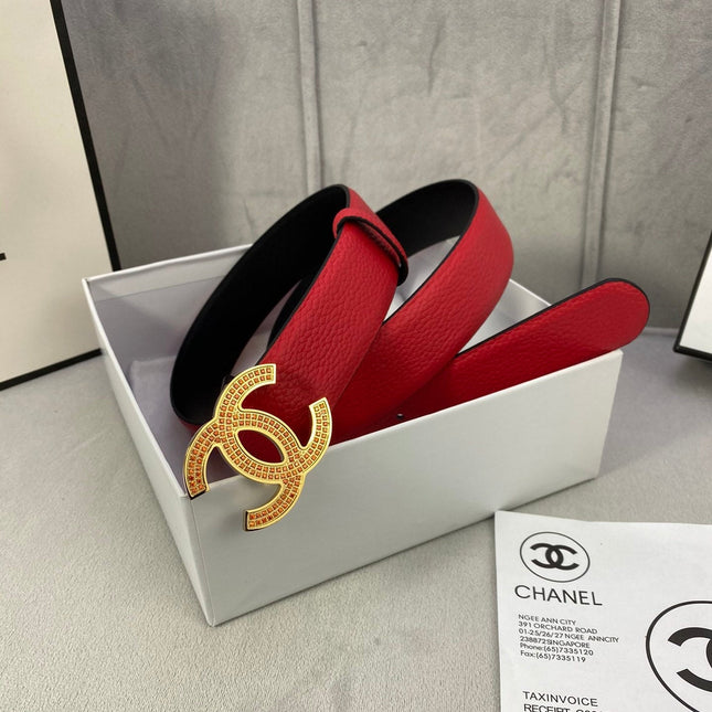 CC 26S BELT 30 MM IN RED CALFSKIN STONE EMBELLISHED GOLD TONE 661123