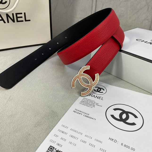 CC 26S BELT 30 MM IN RED CALFSKIN STONE EMBELLISHED SILVER TONE 661123
