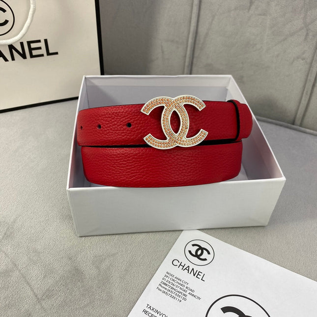 CC 26S BELT 30 MM IN RED CALFSKIN STONE EMBELLISHED SILVER TONE 661123