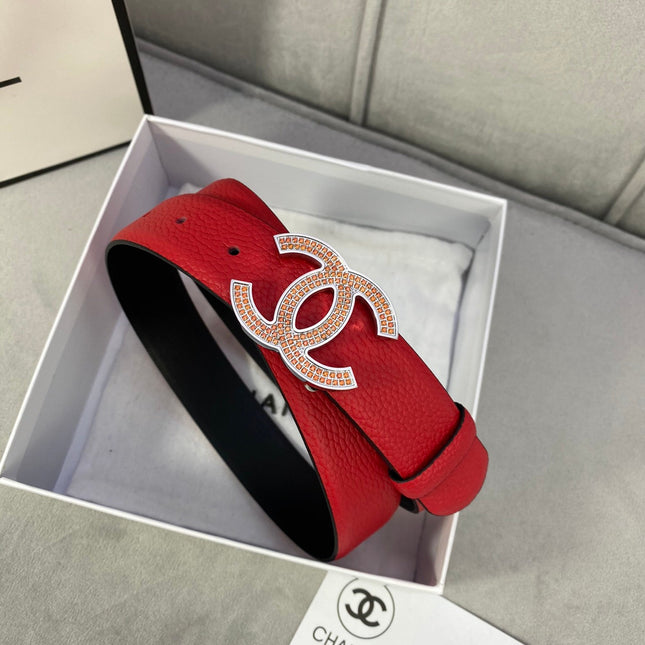 CC 26S BELT 30 MM IN RED CALFSKIN STONE EMBELLISHED SILVER TONE 661123
