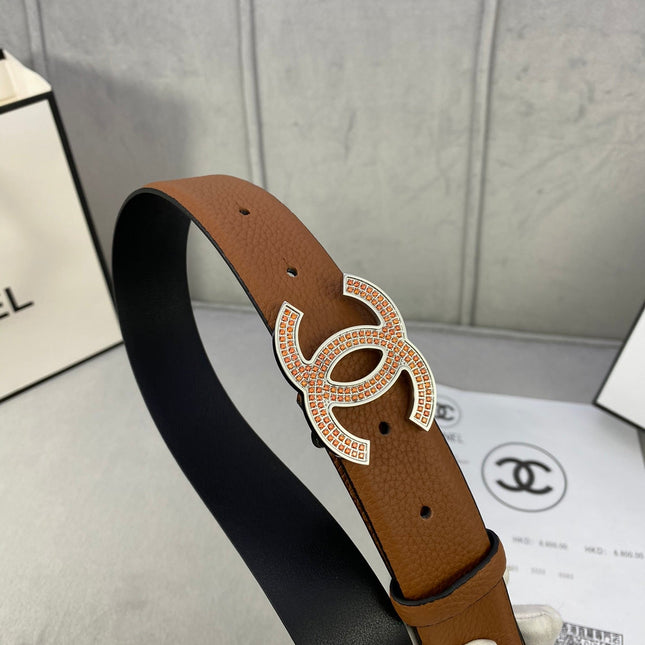 CC 26S BELT 30 MM IN TAN CALFSKIN STONE EMBELLISHED SILVER TONE 661124