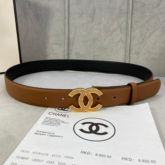 CC 26S BELT 30 MM IN TAN CALFSKIN STONE EMBELLISHED GOLD TONE 661124