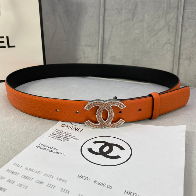 CC 26S BELT 30 MM IN ORANGE CALFSKIN STONE EMBELLISHED SILVER TONE 661125