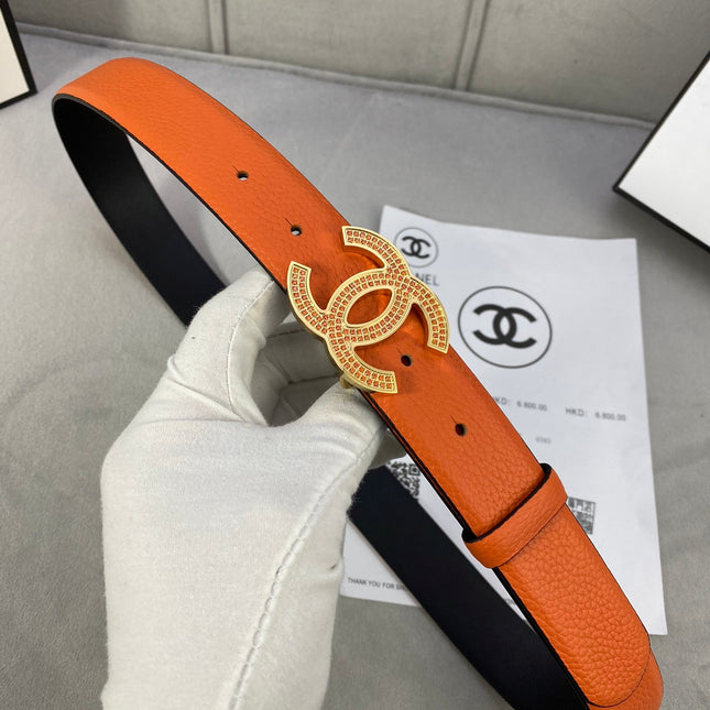 CC 26S BELT 30 MM IN ORANGE CALFSKIN STONE EMBELLISHED GOLD TONE 661125