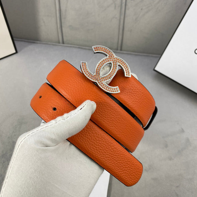 CC 26S BELT 30 MM IN ORANGE CALFSKIN STONE EMBELLISHED SILVER TONE 661125