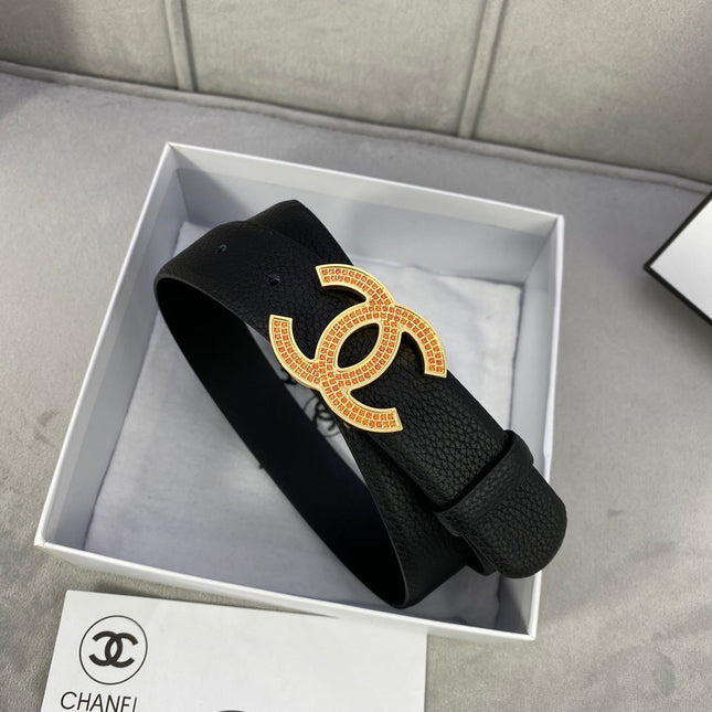 CC 26S BELT 30 MM IN BLACK CALFSKIN STONE EMBELLISHED GOLD TONE 661126
