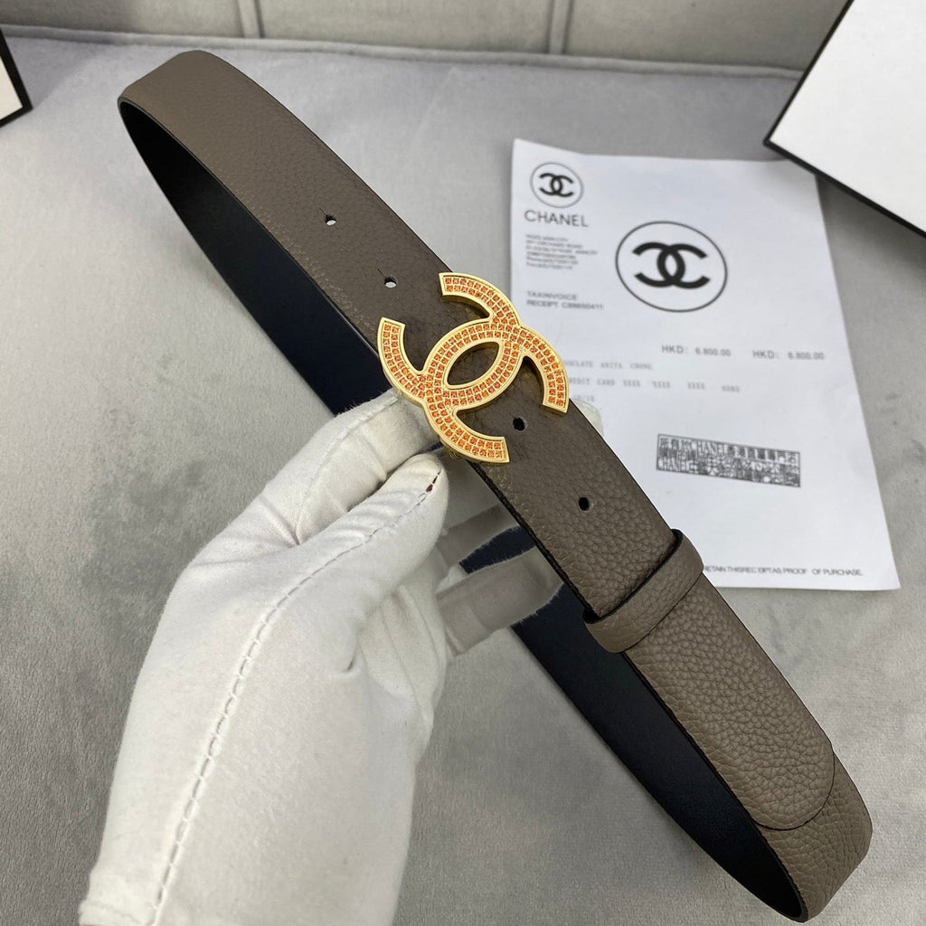 CC 26S BELT 30 MM IN TAUPE CALFSKIN STONE EMBELLISHED GOLD TONE 661127
