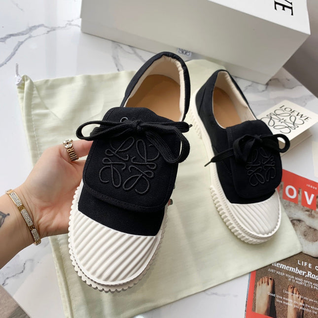 LOEWE 26S ANAGRAM FLAP SNEAKERS IN BLACK CANVAS
