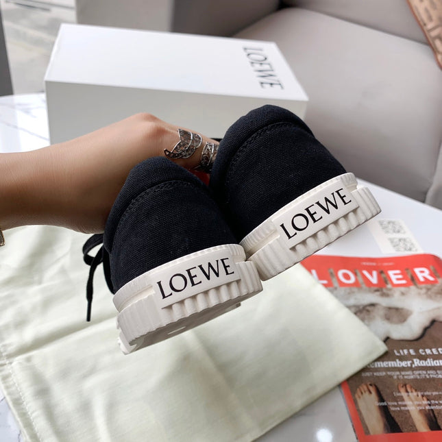 LOEWE 26S ANAGRAM FLAP SNEAKERS IN BLACK CANVAS
