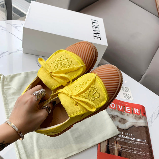 LOEWE 26S ANAGRAM FLAP SNEAKERS IN YELLOW CANVAS