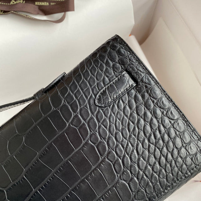 KELLY CUT 31 IN BLACK ALLIGATOR LEATHER WITH SILVER HARDWARE