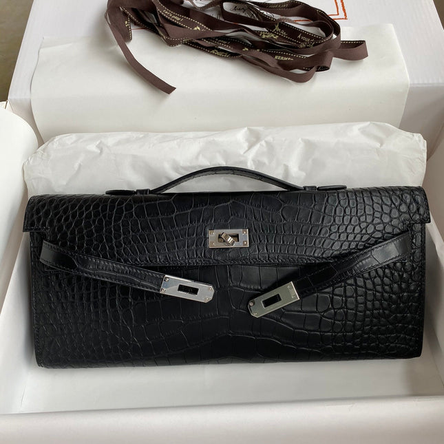 KELLY CUT 31 IN BLACK ALLIGATOR LEATHER WITH SILVER HARDWARE