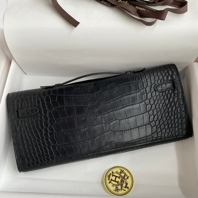 KELLY CUT 31 IN BLACK ALLIGATOR LEATHER WITH SILVER HARDWARE