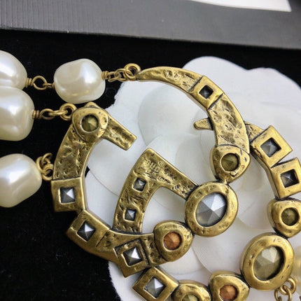 GUCCI 26S GG MULTICOLOR GEM PEARL CHAIN BRACELET IN GOLD TONE METAL 624209