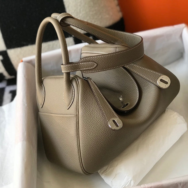 HM LINDY 30 BAG IN PEANUT BROWN CALFSKIN SILVER HARDWARE
