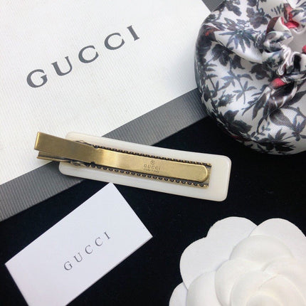 GUCCI 26S DOUBLE G LOGO MULTICOLOR CRYSTAL EMBELLISHED HAIR CLIP IN IVORY RESIN 629879
