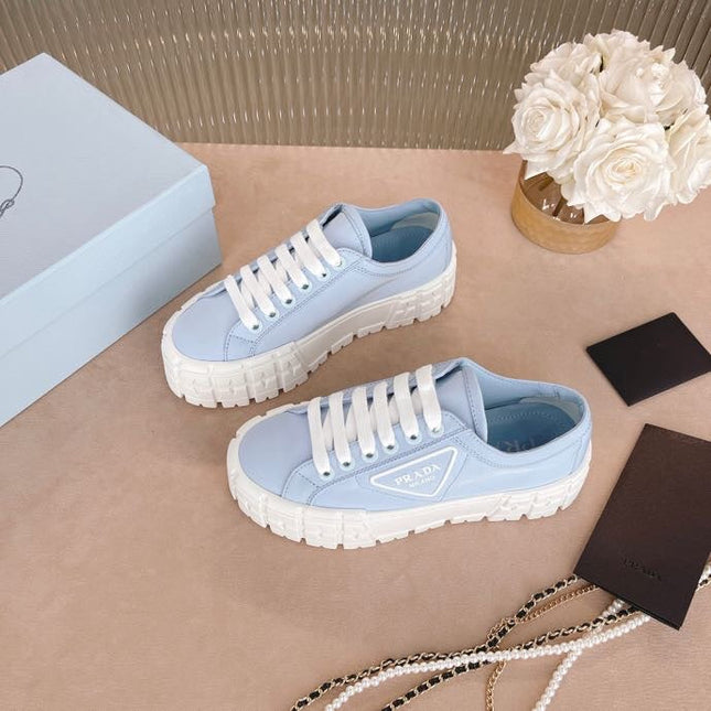 PRADA 26S WEDGE SNEAKERS 50MM IN LIGHT BLUE NYLON FABRIC