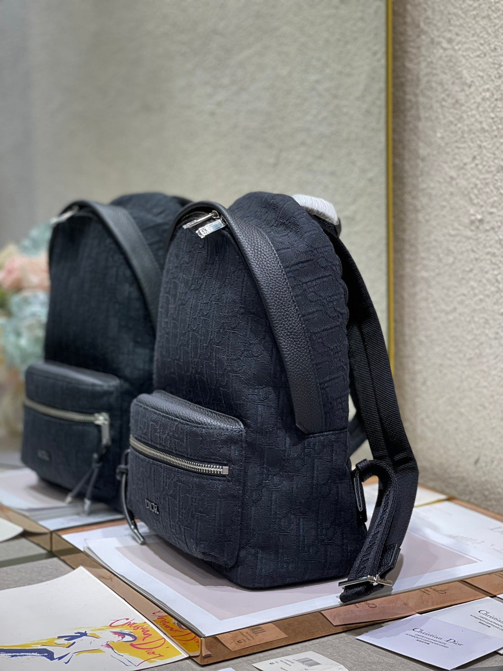 DIOR 26S RIDER BACKPACK 30 IN BLACK OBLIQUE JACQUARD