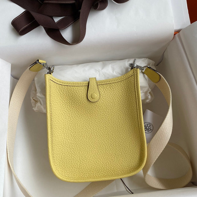 HM 25S EVELYNE 17 CM IN YELLOW COWHIDE AND BEIGE CANVAS WITH SILVER HARDWARE