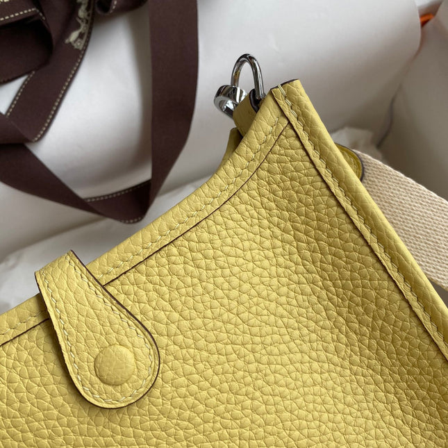 HM 25S EVELYNE 17 CM IN YELLOW COWHIDE AND BEIGE CANVAS WITH SILVER HARDWARE
