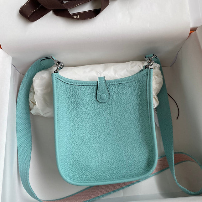 HM 25S EVELYNE 17 CM IN PASTEL BLUE COWHIDE AND CANVAS WITH SILVER HARDWARE