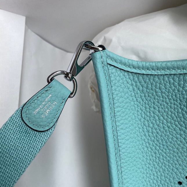 HM 25S EVELYNE 17 CM IN PASTEL BLUE COWHIDE AND CANVAS WITH SILVER HARDWARE