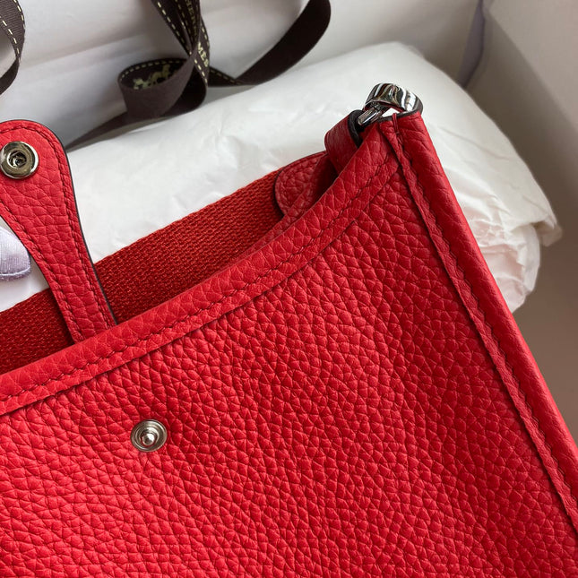 HM 25S EVELYNE 17 CM IN RED COWHIDE AND CANVAS WITH SILVER HARDWARE