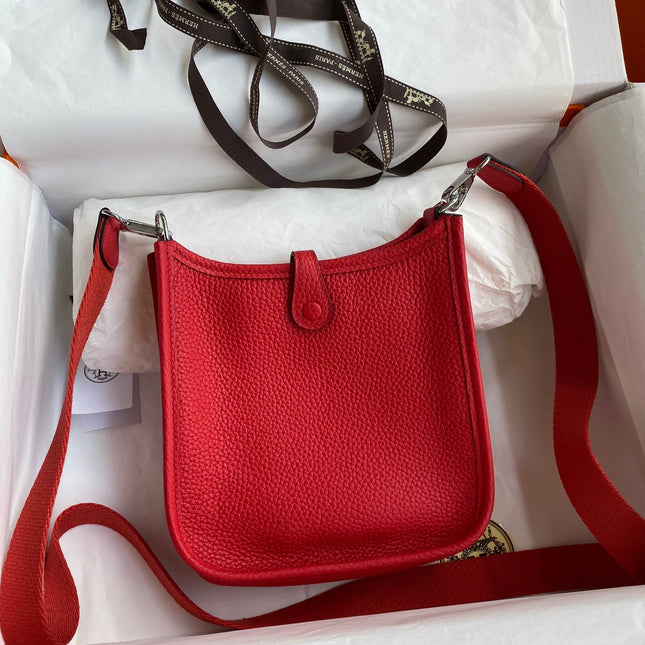HM 25S EVELYNE 17 CM IN RED COWHIDE AND CANVAS WITH SILVER HARDWARE