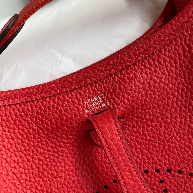 HM 25S EVELYNE 17 CM IN RED COWHIDE AND CANVAS WITH SILVER HARDWARE