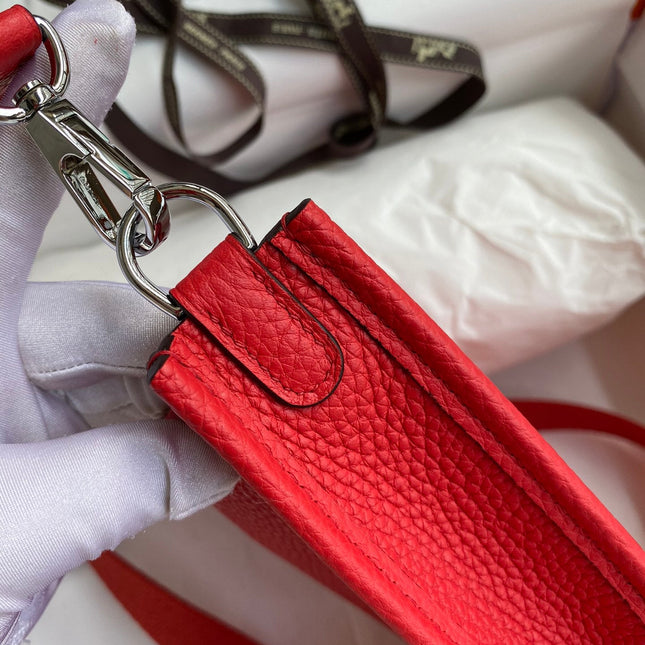 HM 25S EVELYNE 17 CM IN RED COWHIDE AND CANVAS WITH SILVER HARDWARE