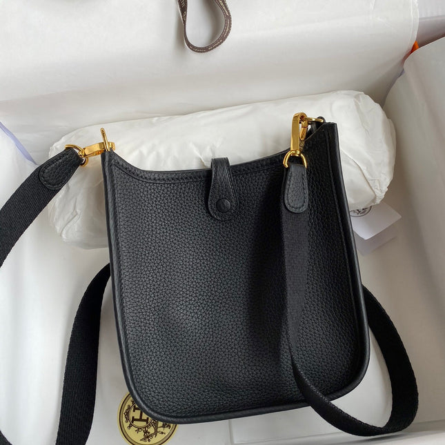 HM 25S EVELYNE 17 CM IN BLACK COWHIDE AND CANVAS WITH GOLD HARDWARE