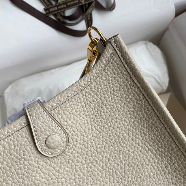 HM 25S EVELYNE 17 CM IN LIGHT BEIGE COWHIDE AND CANVAS WITH GOLD HARDWARE