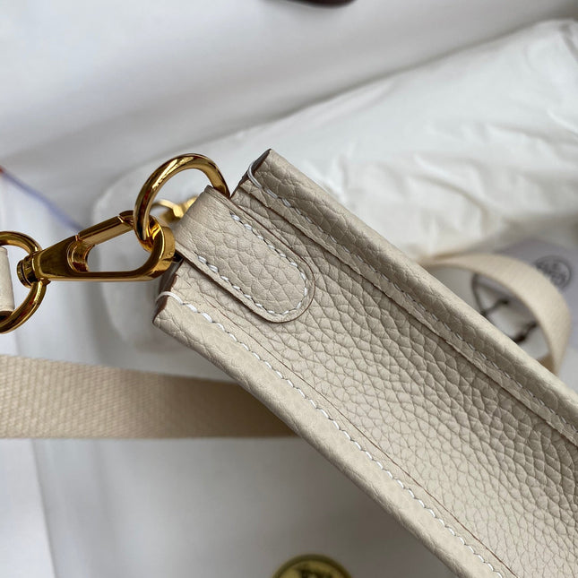 HM 25S EVELYNE 17 CM IN LIGHT BEIGE COWHIDE AND CANVAS WITH GOLD HARDWARE