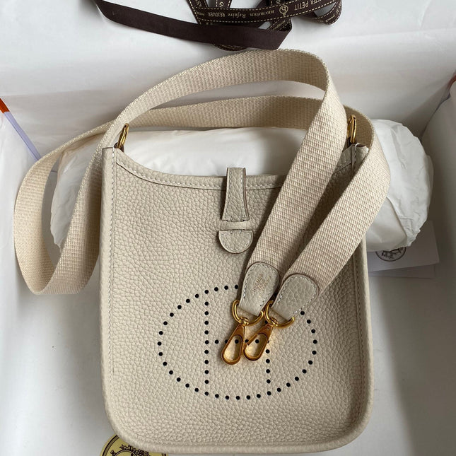 HM 25S EVELYNE 17 CM IN LIGHT BEIGE COWHIDE AND CANVAS WITH GOLD HARDWARE