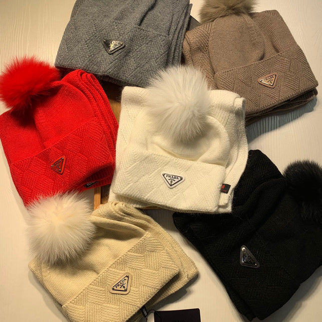 SET SCARF AND HAT IN BISQUE BEIGE WOOL AND RABBIT FUR 416365
