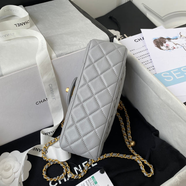 CHANEL 25S FLAP BAG 20 IN BLUE GRAY LAMBSKIN GOLD HARDWARE