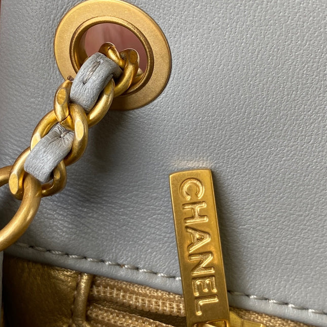CHANEL 25S FLAP BAG 20 IN BLUE GRAY LAMBSKIN GOLD HARDWARE