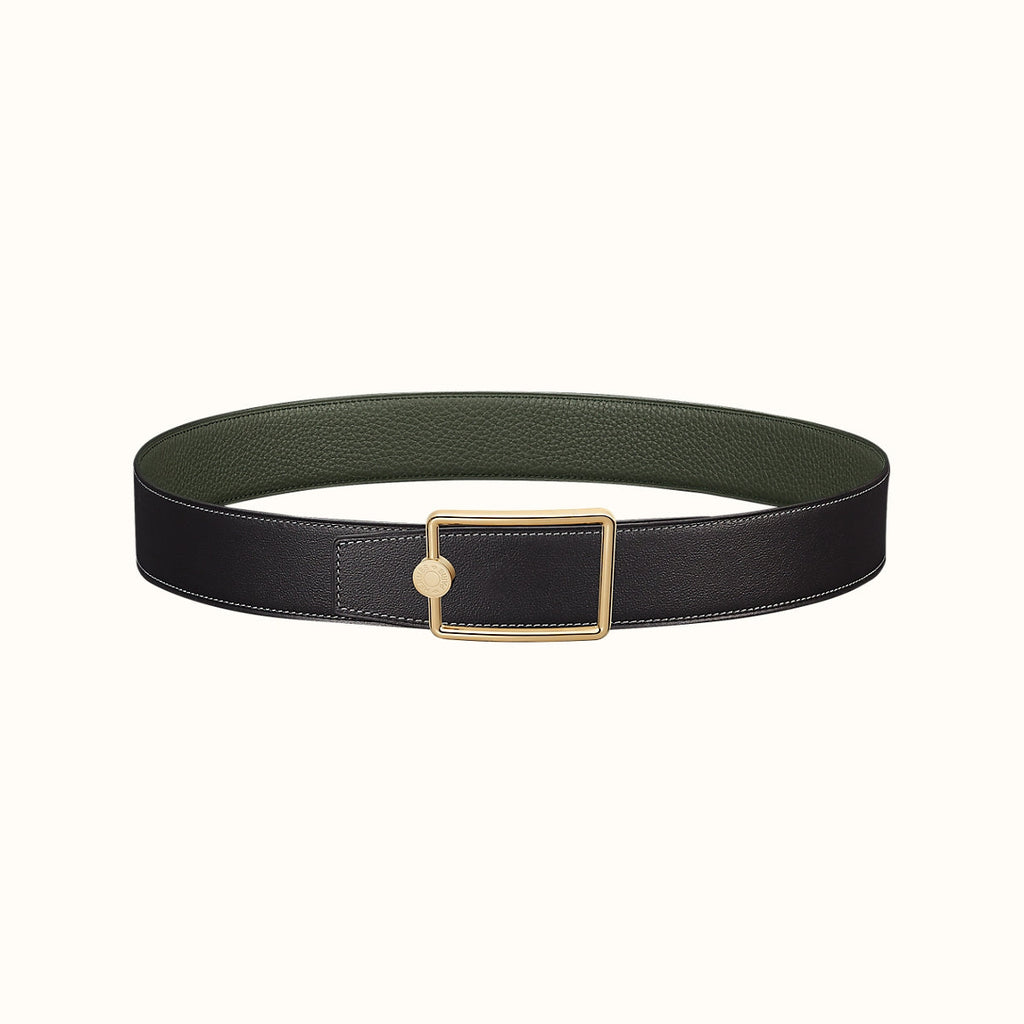 OSCAR BELT BUCKLE & REVERSIBLE OLIVE GREEN LEATHER STRAP 38MM GOLD HARDWARE