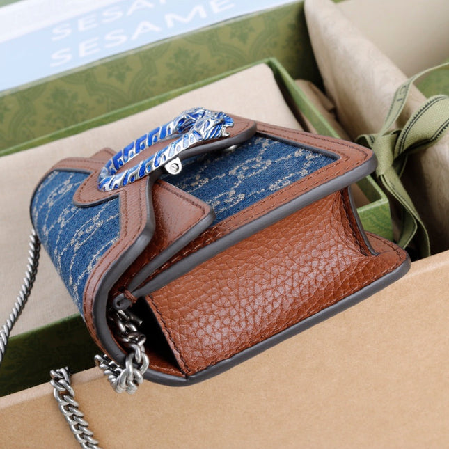 GUCCI 26S CROSSBODY BAG 16 IN DARK BLUE CANVAS WITH BROWN CALFSKIN TRIM