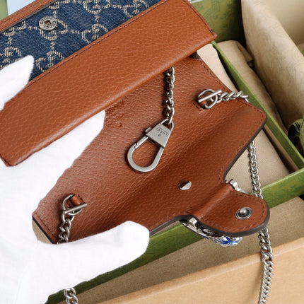 GUCCI 26S CROSSBODY BAG 16 IN DARK BLUE CANVAS WITH BROWN CALFSKIN TRIM