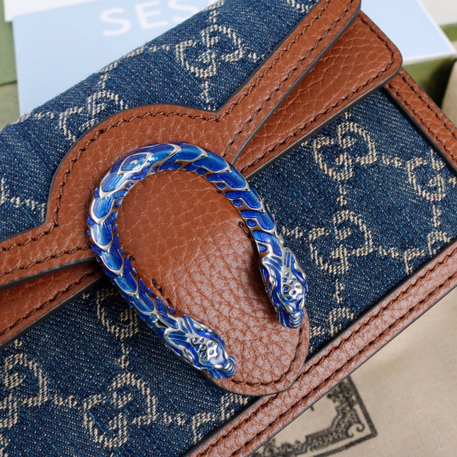 GUCCI 26S CROSSBODY BAG 16 IN DARK BLUE CANVAS WITH BROWN CALFSKIN TRIM
