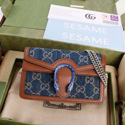 GUCCI 26S CROSSBODY BAG 16 IN DARK BLUE CANVAS WITH BROWN CALFSKIN TRIM