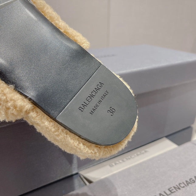 BALENCIAGA 25S MULES IN BEIGE WOOL WITH LOGO